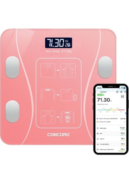 C-W01 Dijital Akıllı Bluetooth Baskül - Pembe - Pil Hediyelidir