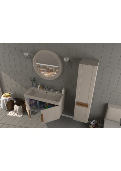 Pio 100CM Matt Mocha Ahşap Kulplu Banyo Dolabı (Ayna+Lavabo+Alt Dolap) fiyatları