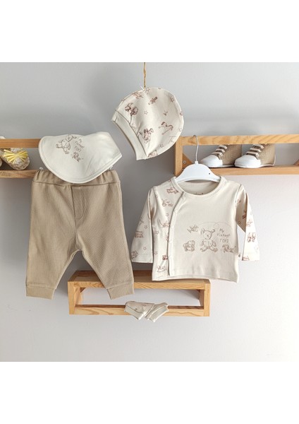 Bubles Toys Erkek Bebek 5 Li Hastane Çıkış Seti 0-3 Ay Bej