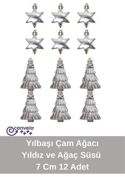 12'li Yılbaşı Çam Ağacı Süsleri Yıldız ve Ağaç Yılbaşı Süsü 7 cm fiyatları