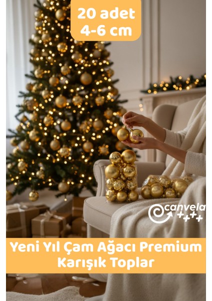 20 Adet Premium Yılbaşı Çam Ağacı Süsleri 4-6 cm Karışık Yılbaşı Topları