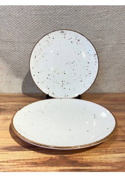 Ikili 30 cm Rustik Noktalı Porselen Servis Tabağı Seti – Büyük Boy