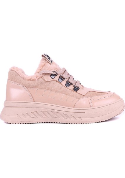 - Hakiki Deri Bej Rengi Kürklü Kadın Bot - 25102202