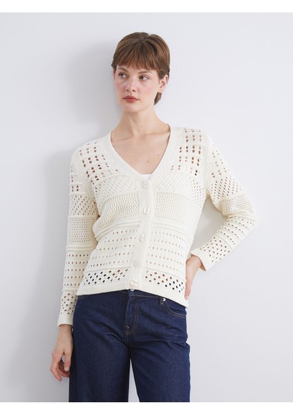 Yeni Sezon V Yaka Ajurlu Kadın Triko Hırka