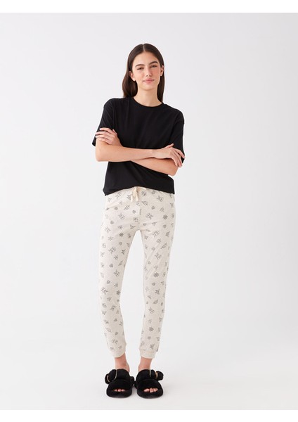 Yeni Sezon Beli Lastikli Desenli Kadın Jogger Pijama Altı