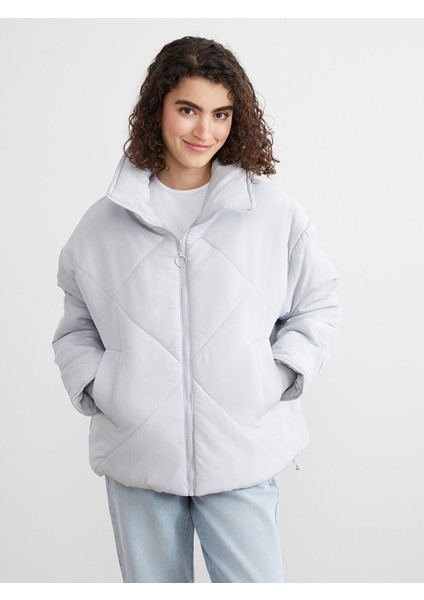 Yeni Sezon Dik Yaka Kapitone Oversize Kadın Şişme Mont