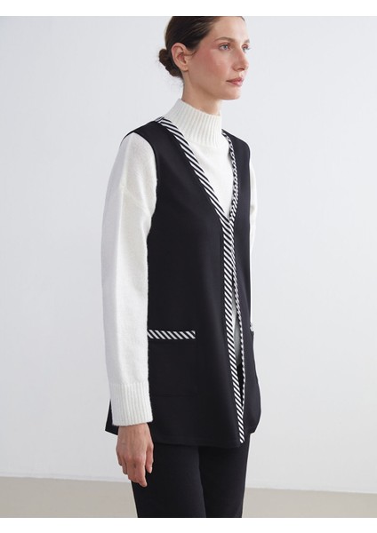 Yeni Sezon V Yaka Çizgili Kadın Yelek