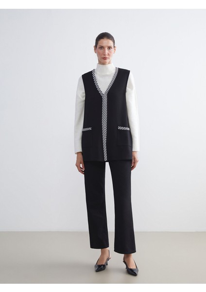 Yeni Sezon V Yaka Çizgili Kadın Yelek modelleri