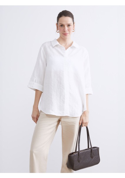 Yeni Sezon Gömlek Yaka Çizgili Oversize Bluz