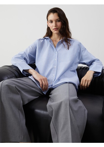 Yeni Sezon Çizgili Oversize Kadın Gömlek