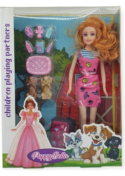 Puppy Bella 30 cm Bebek ve Köpek Bakım Seti - Pembe Elbise (Lisinya)