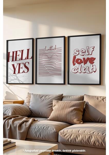 Modern Tipografi 3'lü Siyah Çerçeveli Poster, Tablo Seti No:26