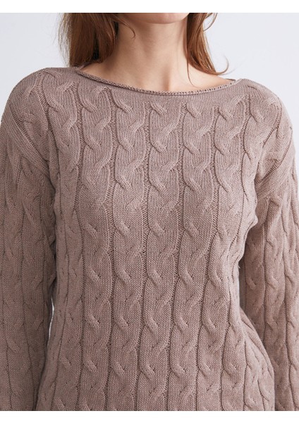 Yeni Sezon Kayık Yaka Kendinden Desenli Kadın Triko Kazak modelleri