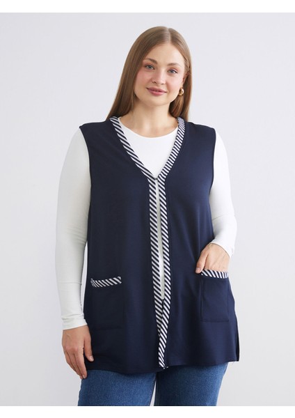 Yeni Sezon V Yaka Çizgili Kadın Yelek