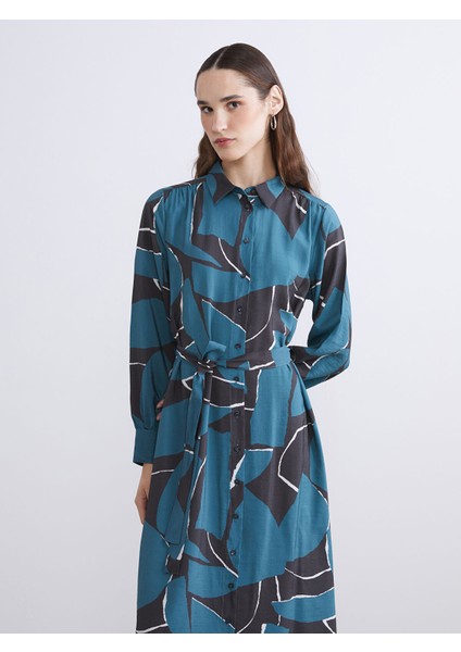 Yeni Sezon Modal Karışımlı Desenli Gömlek Elbise