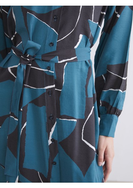 Yeni Sezon Modal Karışımlı Desenli Gömlek Elbise modelleri