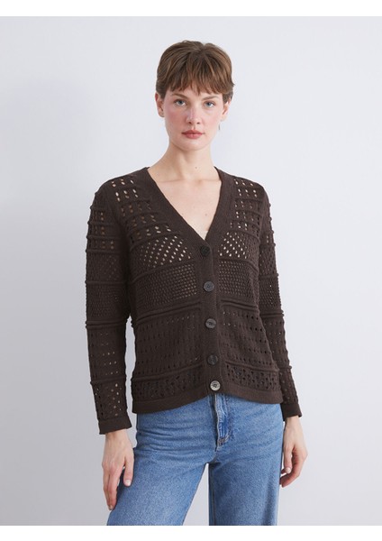 Yeni Sezon V Yaka Ajurlu Kadın Triko Hırka