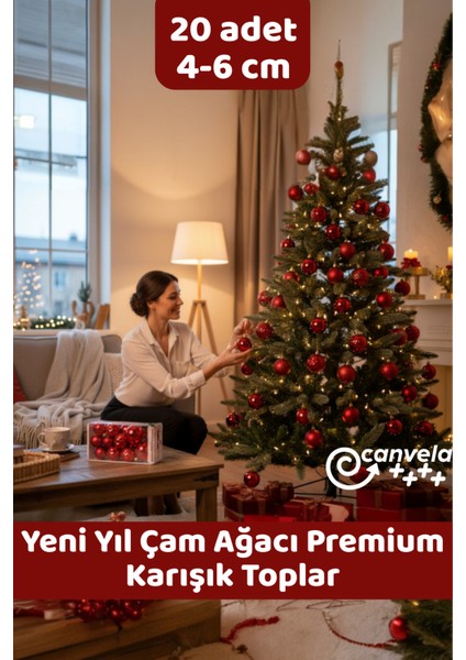 20 Adet Premium Yılbaşı Çam Ağacı Süsleri 4-6 cm Karışık Yılbaşı Topları