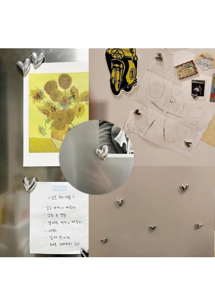 4 Adet Gümüş Renk Kalp Model Buzdolabı Magneti Mıknatıslı Fotoğraf Tutucu Magnet modelleri