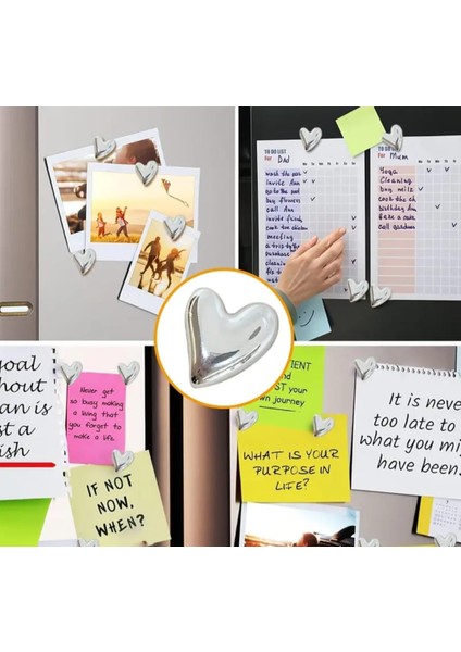 4 Adet Gümüş Renk Kalp Model Buzdolabı Magneti Mıknatıslı Fotoğraf Tutucu Magnet fırsatları