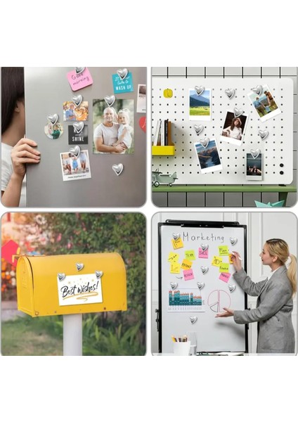 4 Adet Gümüş Renk Kalp Model Buzdolabı Magneti Mıknatıslı Fotoğraf Tutucu Magnet indirimleri