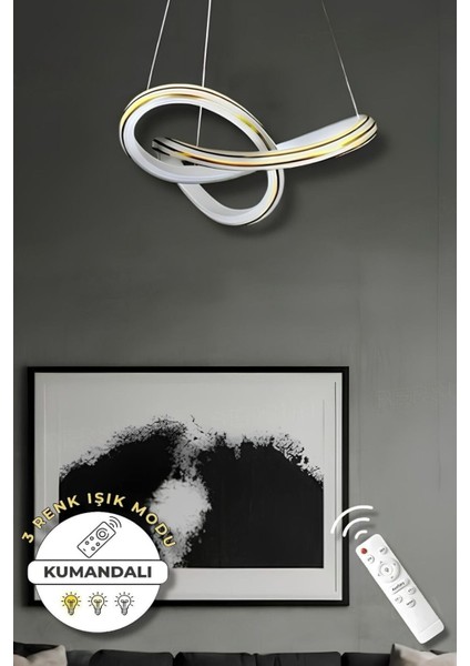 Nadia White Gold Kumandalı 3 Renk Modern Sarkıt LED Avize