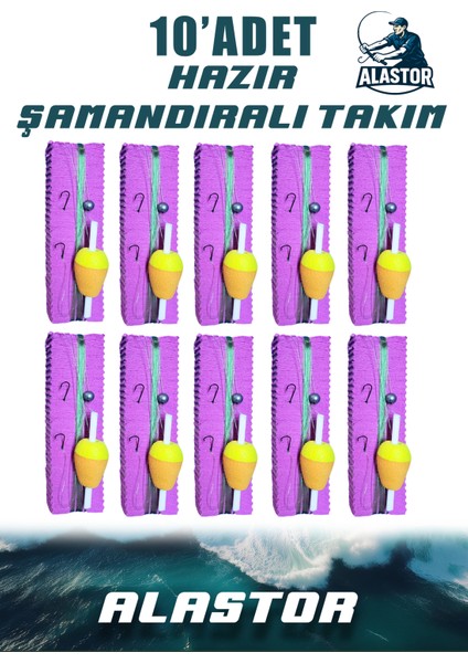 10'lu Hazır Set Şamandıralı Olta Ucu Takımı - 3 Iğneli Mantarlı Hazır Takım - Şıpşıp