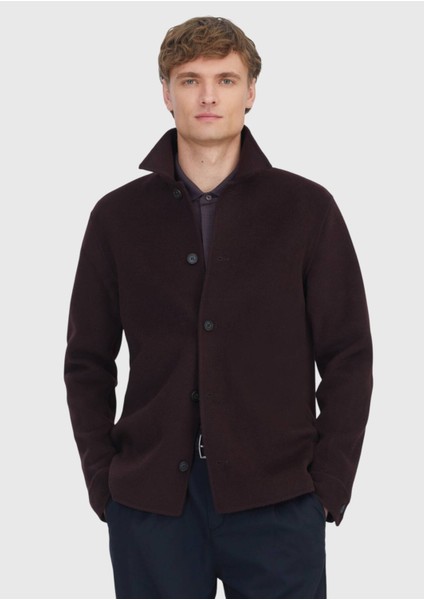 Mürdüm Düz Regular Fit Dokuma Yün Karışımlı Overshırt