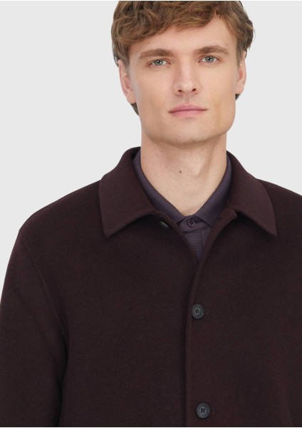 Mürdüm Düz Regular Fit Dokuma Yün Karışımlı Overshırt modelleri