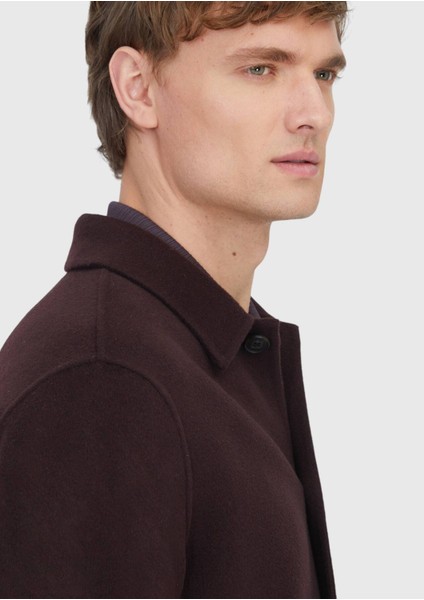 Mürdüm Düz Regular Fit Dokuma Yün Karışımlı Overshırt fırsatları