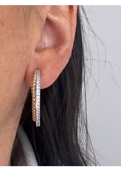 Çift Renkli Topçuk & Taşlı Halka Küpe modelleri