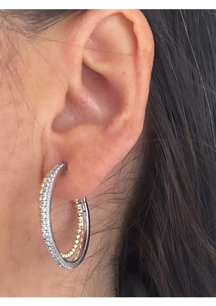 Çift Renkli Topçuk & Taşlı Halka Küpe fırsatları