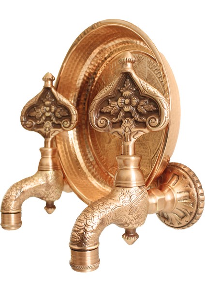 Ikili Hamam Taslı Desenli Perlatörlü Bakır Osmanlı Musluk modelleri