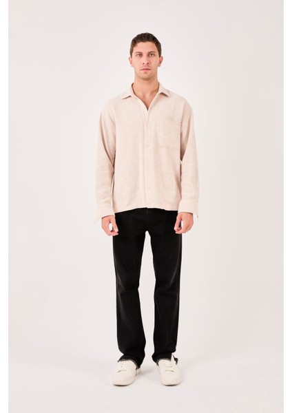 X-0001 Ayaklı Yaka Tek Cepli Uzun Kol Gömlek