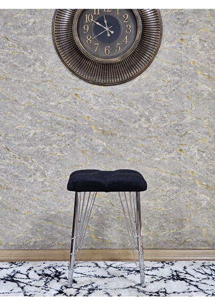Kare Krom Kaplama Telli Ayaklı Tabure - Oturak - Bar Taburesi - Ayaklı Tabure Siyah Renk 48 x 33 Boyut/ebat fiyatları