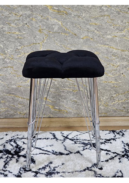 Kare Krom Kaplama Telli Ayaklı Tabure - Oturak - Bar Taburesi - Ayaklı Tabure Siyah Renk 48 x 33 Boyut/ebat modelleri