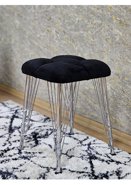 Kare Krom Kaplama Telli Ayaklı Tabure - Oturak - Bar Taburesi - Ayaklı Tabure Siyah Renk 48 x 33 Boyut/ebat fırsatları