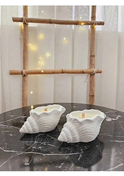 Dekoratif Hediyelik Ikili Bebek Pudrası Kokulu Deniz Kabuğu Ahşap Fitilli Mum indirimleri