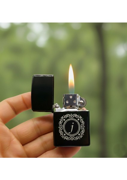 J Harfli Kişiye Özel Harf Baskılı Benzinli Çakmak