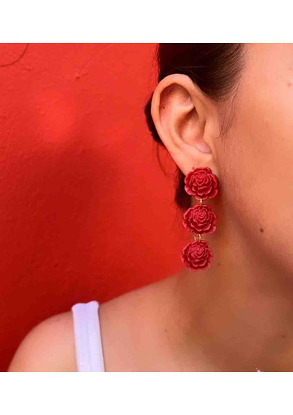 Rose Love El Yapımı Kırmızı Sallantılı Özel Tasarım Gül Küpe fiyatları