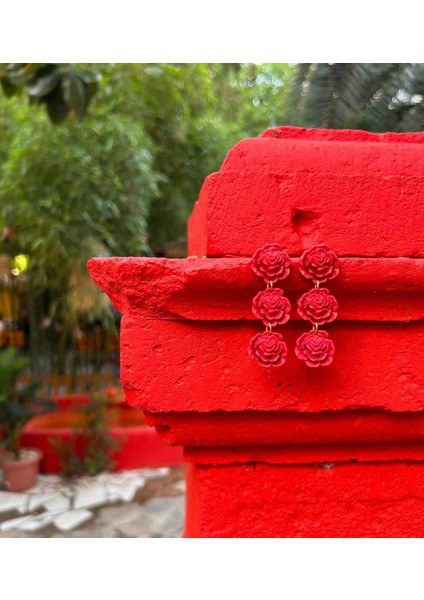 Rose Love El Yapımı Kırmızı Sallantılı Özel Tasarım Gül Küpe modelleri