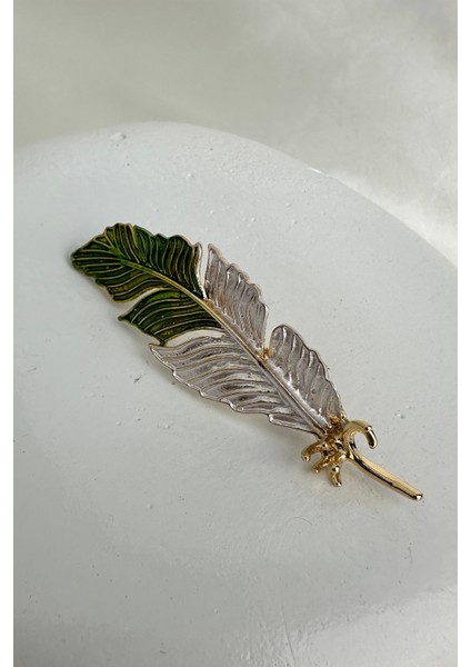 Altın Sarısı Mineli Renkli Tasarım Tüy Broş (6cm)