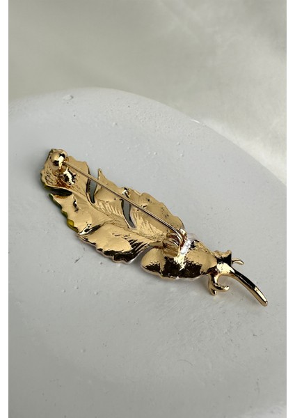 Altın Sarısı Mineli Renkli Tasarım Tüy Broş (6cm) fiyatları