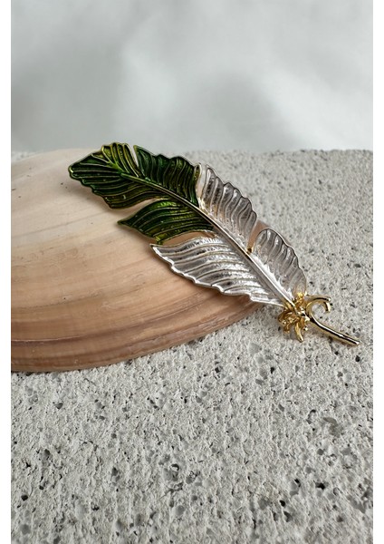 Altın Sarısı Mineli Renkli Tasarım Tüy Broş (6cm) modelleri