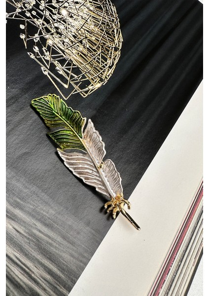 Altın Sarısı Mineli Renkli Tasarım Tüy Broş (6cm) fırsatları