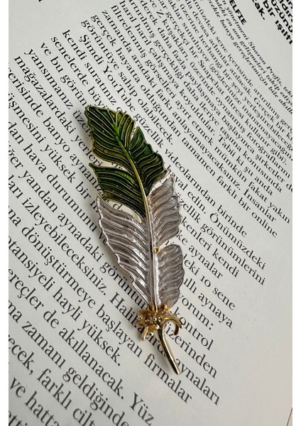 Altın Sarısı Mineli Renkli Tasarım Tüy Broş (6cm) indirimleri