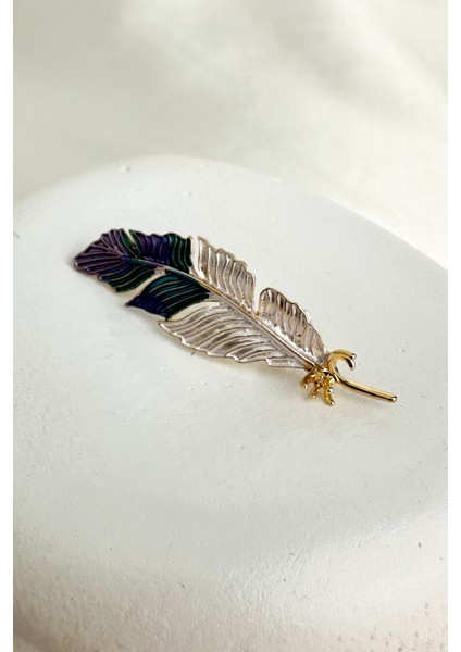 Altın Sarısı Mineli Renkli Tasarım Tüy Broş (6cm)