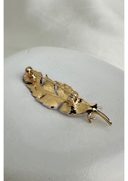 Altın Sarısı Mineli Renkli Tasarım Tüy Broş (6cm) fiyatları