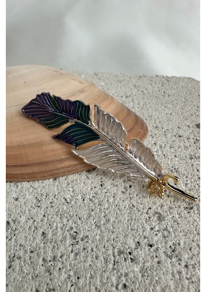 Altın Sarısı Mineli Renkli Tasarım Tüy Broş (6cm) modelleri