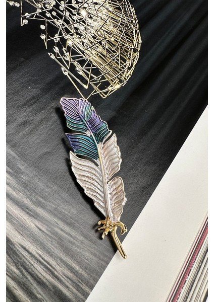 Altın Sarısı Mineli Renkli Tasarım Tüy Broş (6cm) fırsatları